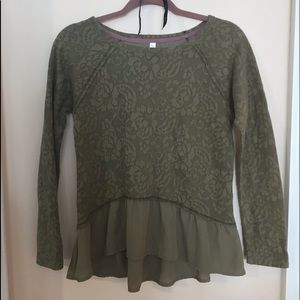 Lace Patterned Green Top with Ruffles